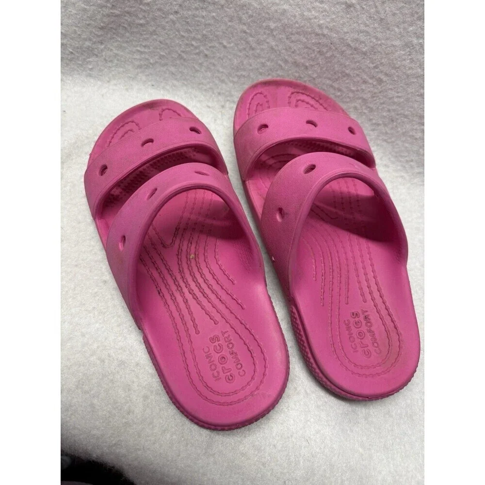 Crocs Iconic Comfort double strap slip on slide sandals pink big girls size J2